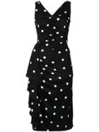 Dolce & Gabbana Polka Dots Ruched Midi Dress - Black