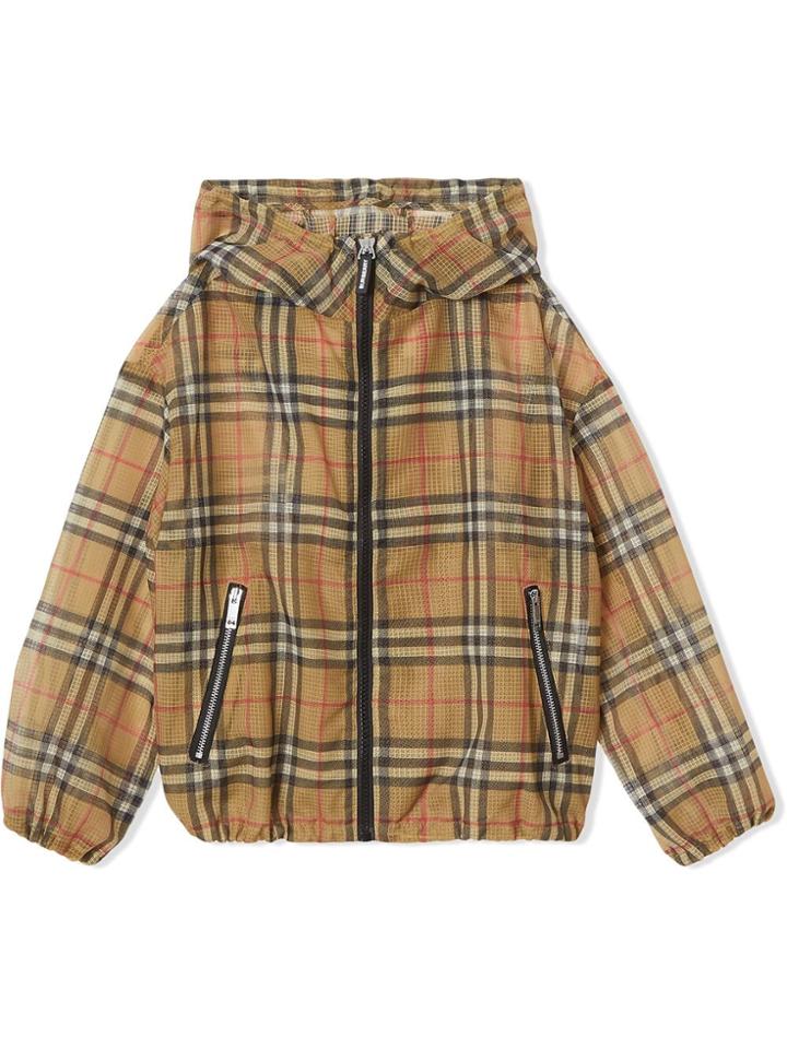 Burberry Kids Teen Lightweight Vintage Check Hooded Jacket - Brown