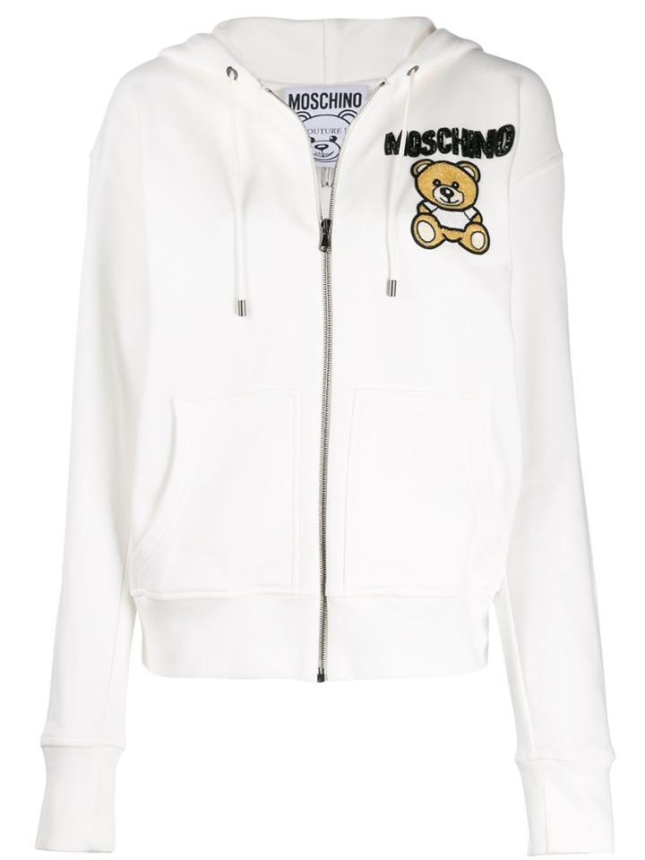 Moschino Beaded Teddy Bear Zipped Hoodie - White