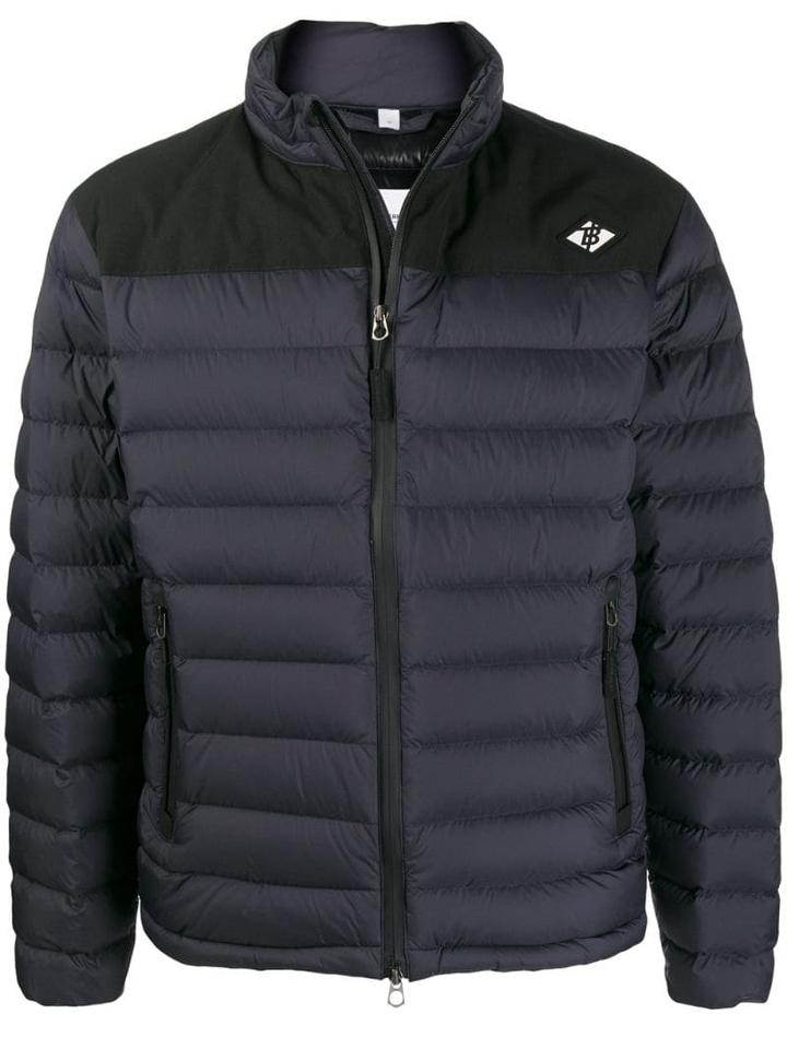 Burberry Logo-appliquéd Quilted Jacket - Blue