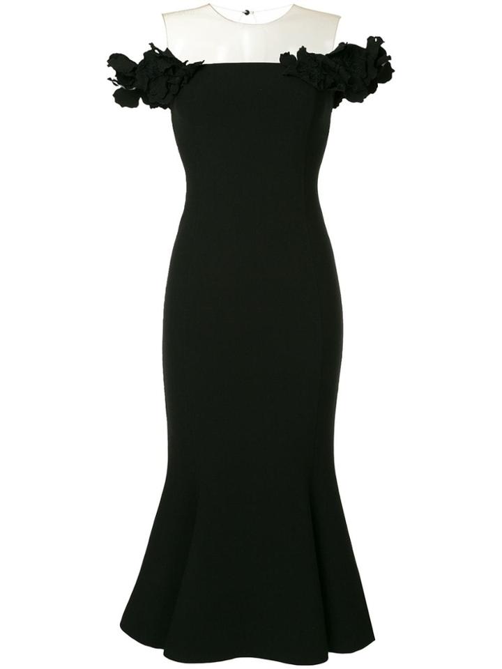 Oscar De La Renta Off-shoulder Floral Embellished Dress - Black