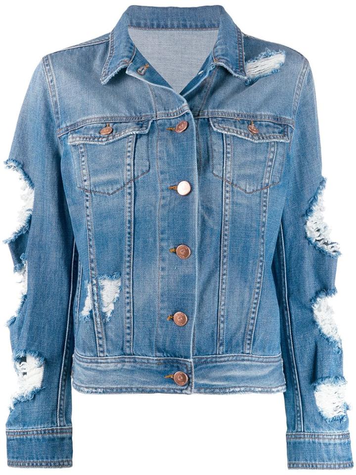 Don't Cry Distressed Denim Jacket - Blue