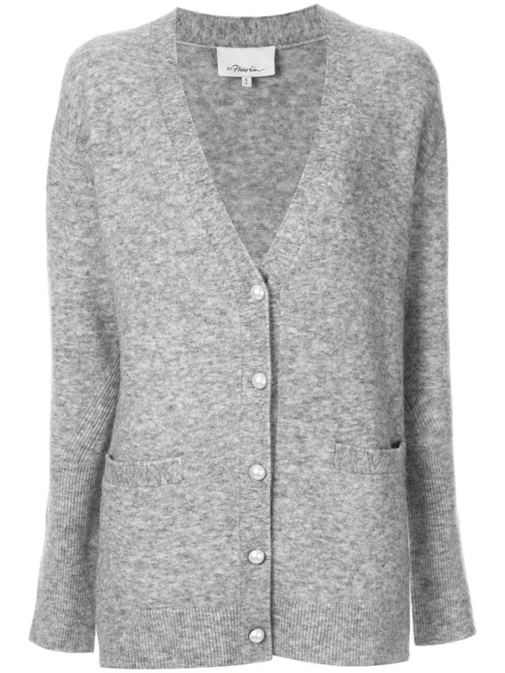 3.1 Phillip Lim Faux Pearl Button Cardigan - Grey