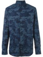 Hackett Camouflage Print Shirt, Men's, Size: Medium, Blue, Cotton/spandex/elastane