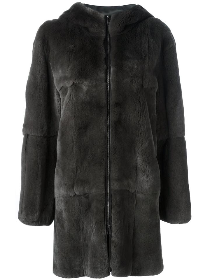 Liska - Hooded Coat - Women - Leather/rabbit Fur/viscose - M, Women's, Grey, Leather/rabbit Fur/viscose