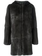 Liska - Hooded Coat - Women - Leather/rabbit Fur/viscose - M, Women's, Grey, Leather/rabbit Fur/viscose