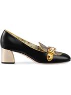 Gucci Leather And Gg Supreme Mid-heel Pumps - Black