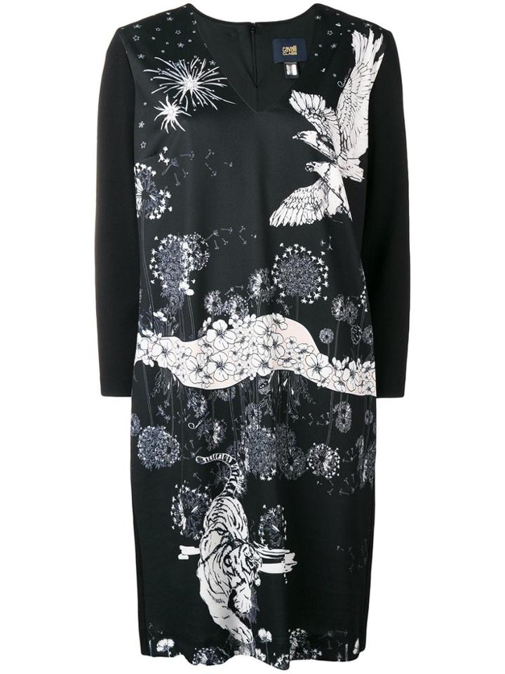 Cavalli Class V-neck Eagle Print Dress - Black