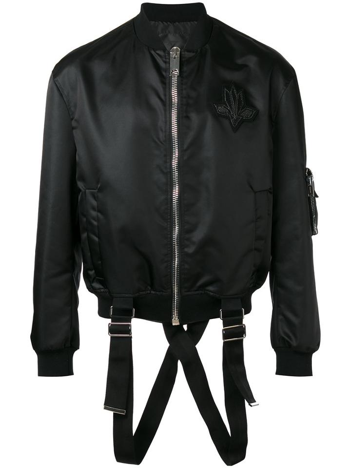 Les Hommes Strap Detail Bomber Jacket, Men's, Size: 46, Black, Polyester/polyamide/spandex/elastane/nylon