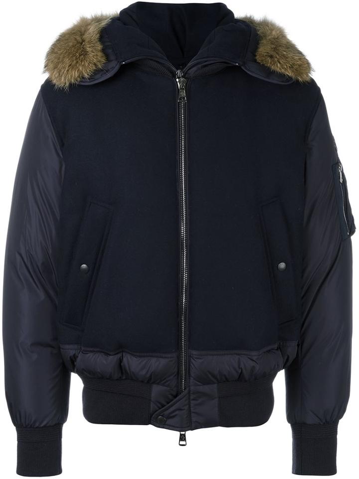 Moncler 'muscade' Bomber Jacket, Men's, Size: 5, Blue, Feather Down/polyamide/coyote Fur