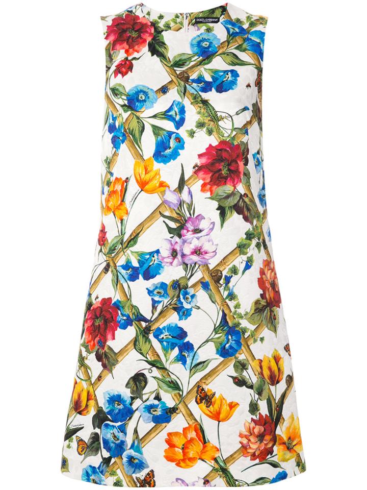 Dolce & Gabbana Floral Print Brocade Shift Dress - White