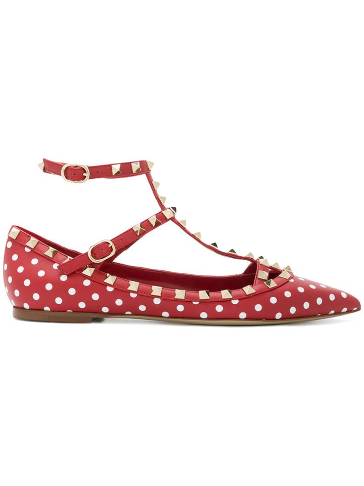 Valentino Polka-dot Rockstud Ballerinas - Red