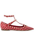 Valentino Polka-dot Rockstud Ballerinas - Red