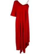 Maison Margiela Draped Sleeve Asymmetric Dress, Women's, Size: 42, Red, Viscose