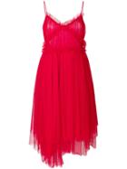 Msgm Pleated Trim Party Dress - Red