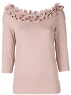 Blumarine Frilled Neck Knitted Top - Pink & Purple