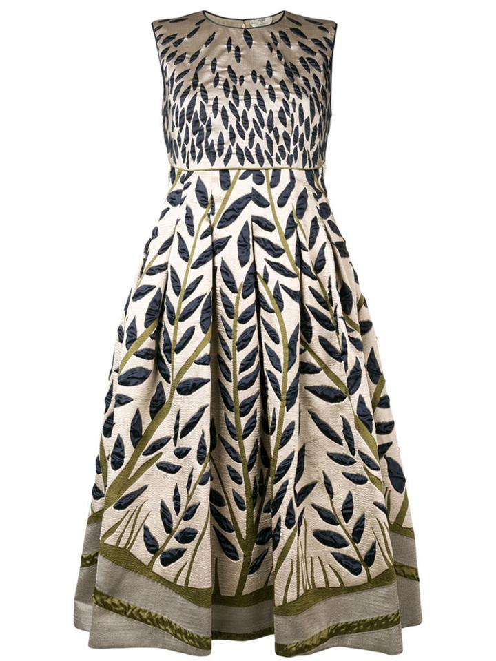 Fendi Leaf Embroidered Midi Dress - Neutrals