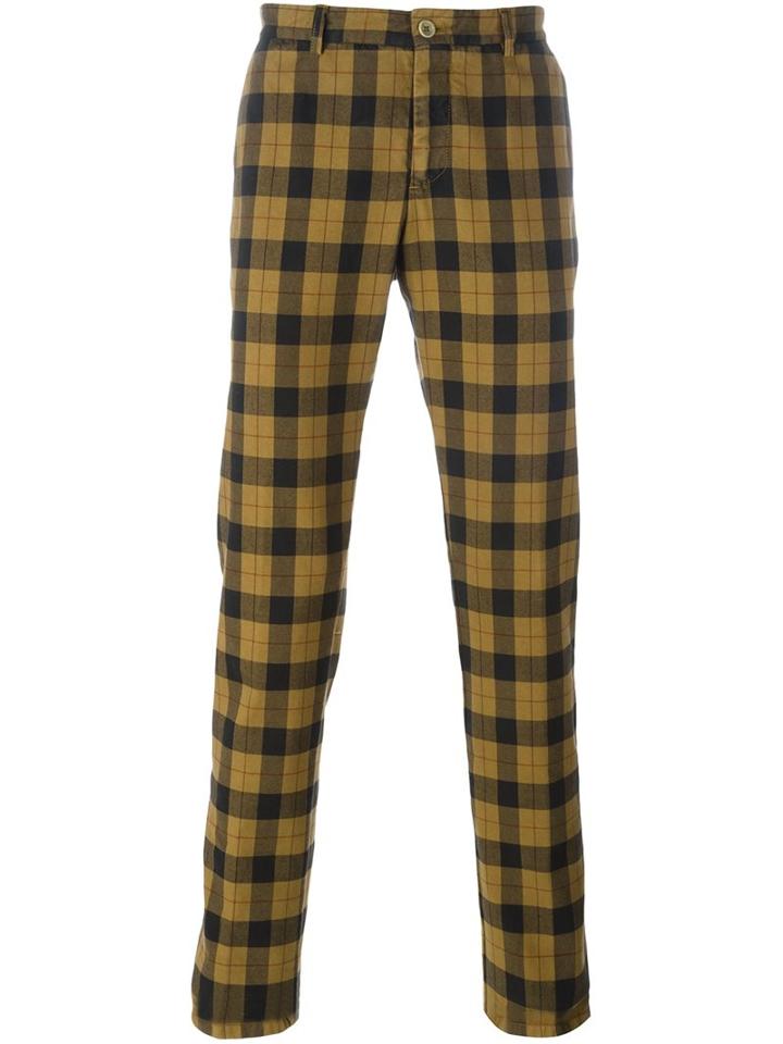 Etro Checked Trousers, Men's, Size: 50, Brown, Cotton