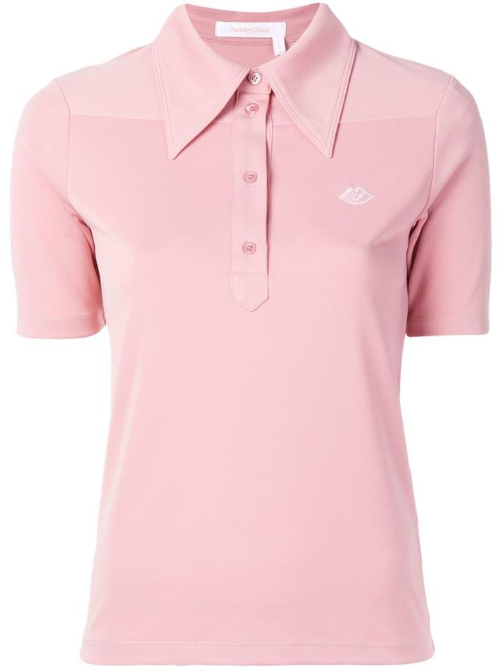 See By Chloé Embroidered Bisou Polo Shirt - Pink