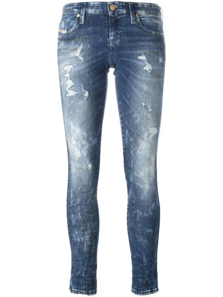 Diesel Distressed Skinny Jeans, Women's, Size: 27/30, Blue, Cotton/polyester/spandex/elastane