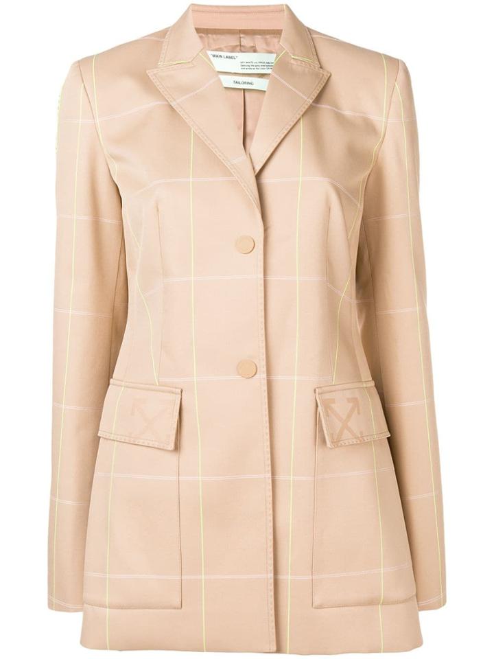 Off-white Long Check Blazer - Brown
