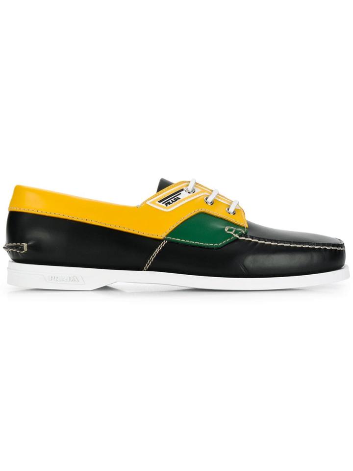 Prada Colour Block Boat Shoes - Black