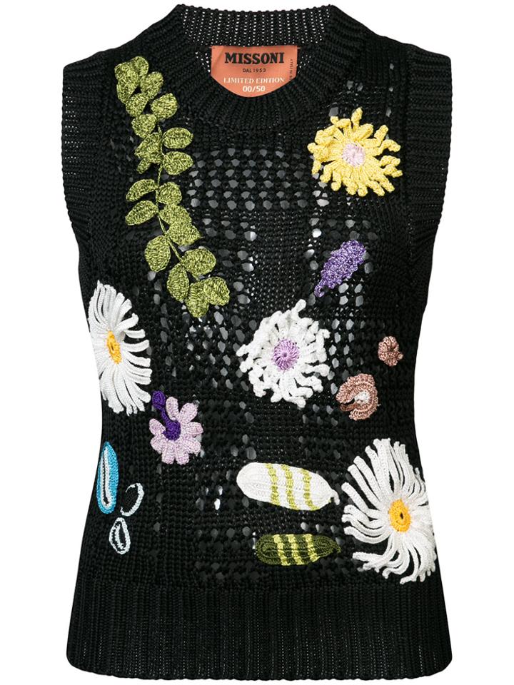 Missoni Floral Appliqué Sweater Vest - Black