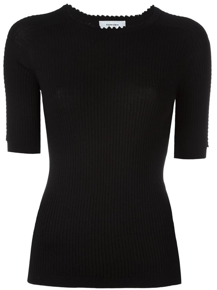Carven Ribbed Knitted Top, Women's, Size: Large, Black, Wool