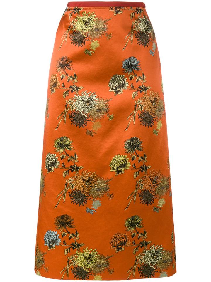 Dries Van Noten Selma Long Floral Cotton Print Skirt, Women's, Size: 38, Yellow/orange, Cotton/viscose