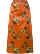 Dries Van Noten Selma Long Floral Cotton Print Skirt, Women's, Size: 38, Yellow/orange, Cotton/viscose