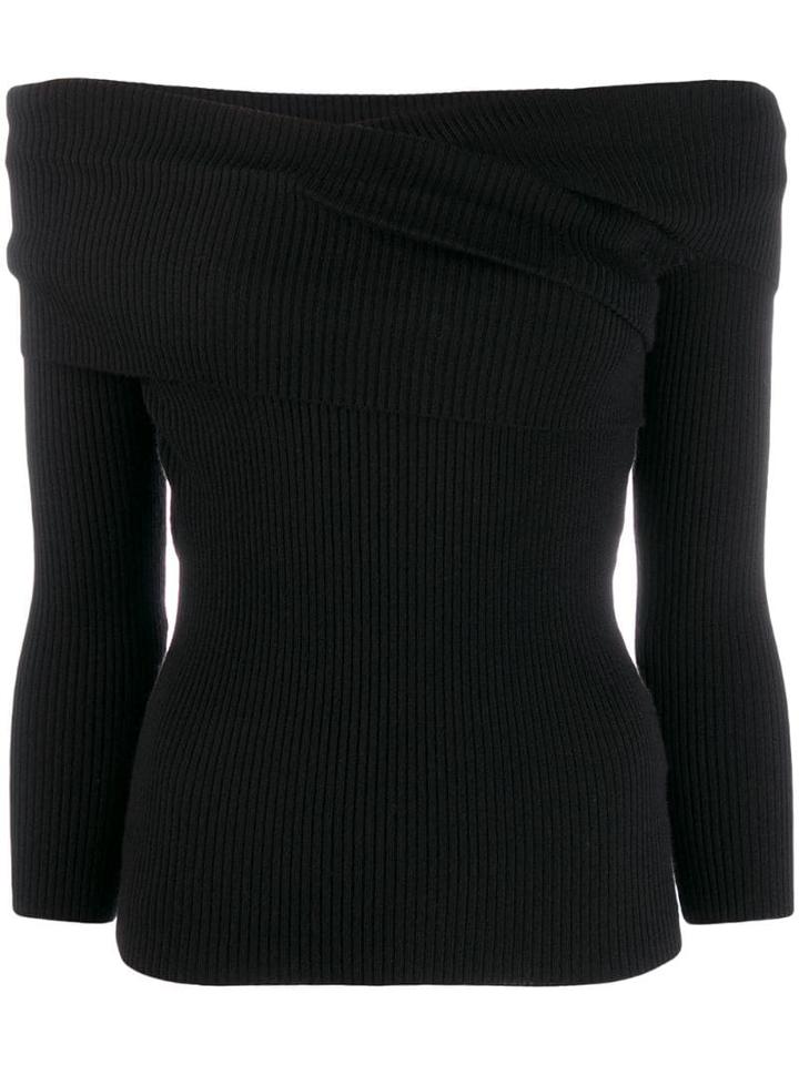 Paule Ka Ribbed Off-the-shoulder Jumper - Black