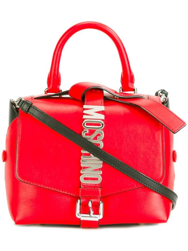 Moschino Logo Plaque Tote, Women's, Red, Leather/brass
