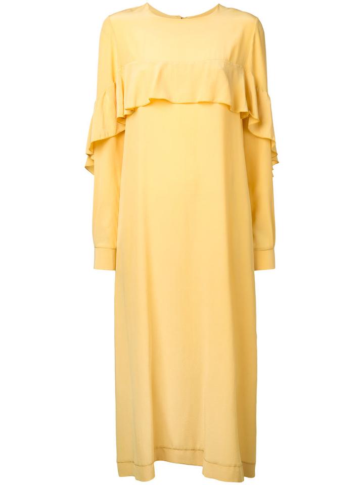 N Duo Ruffled Shift Dress, Women's, Size: 36, Yellow/orange, Silk