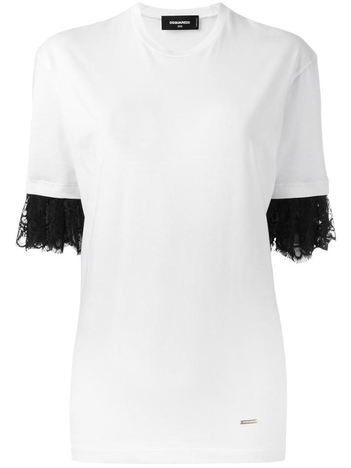 Dsquared2 Lace Cuffs T-shirt, Women's, Size: Xs, White, Cotton/polyamide