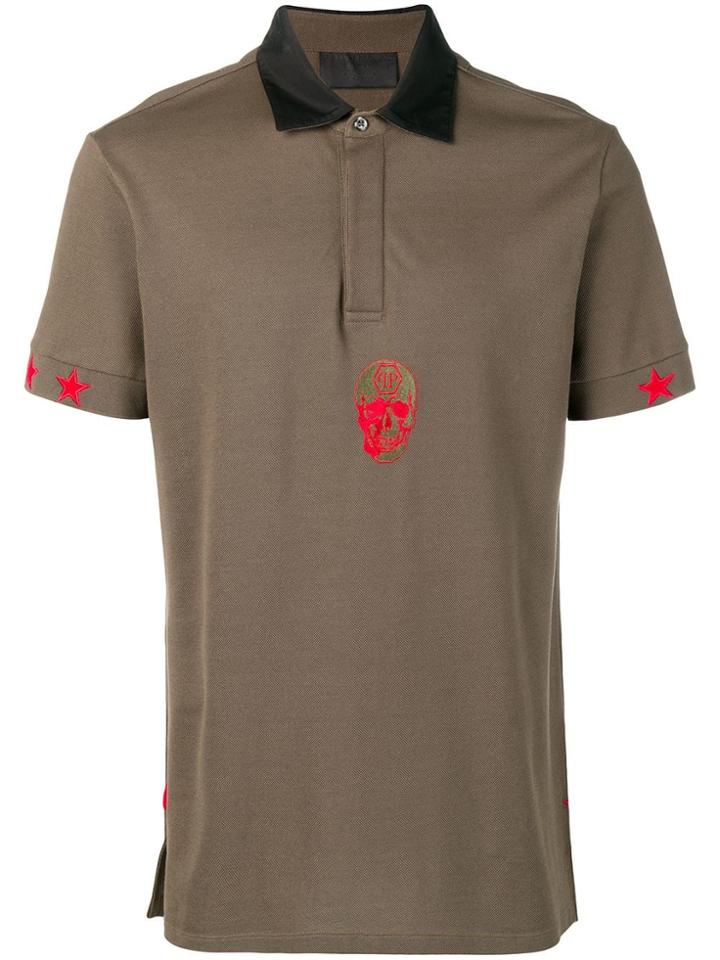 Philipp Plein Skull Embroidered Polo Shirt - Green