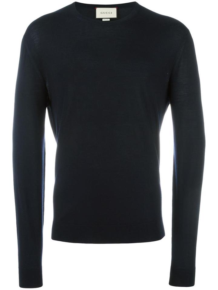 Gucci Lightweight Crew Neck Jumper, Men's, Size: Medium, Blue, Wool