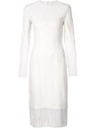 Christian Siriano Sheer Panel Fitted Dress, Women's, Size: 10, White, Viscose