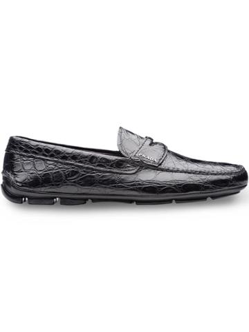 Prada Crocodile Leather Driving Shoes - Black