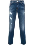 Entre Amis Distressed Cropped Jeans - Blue