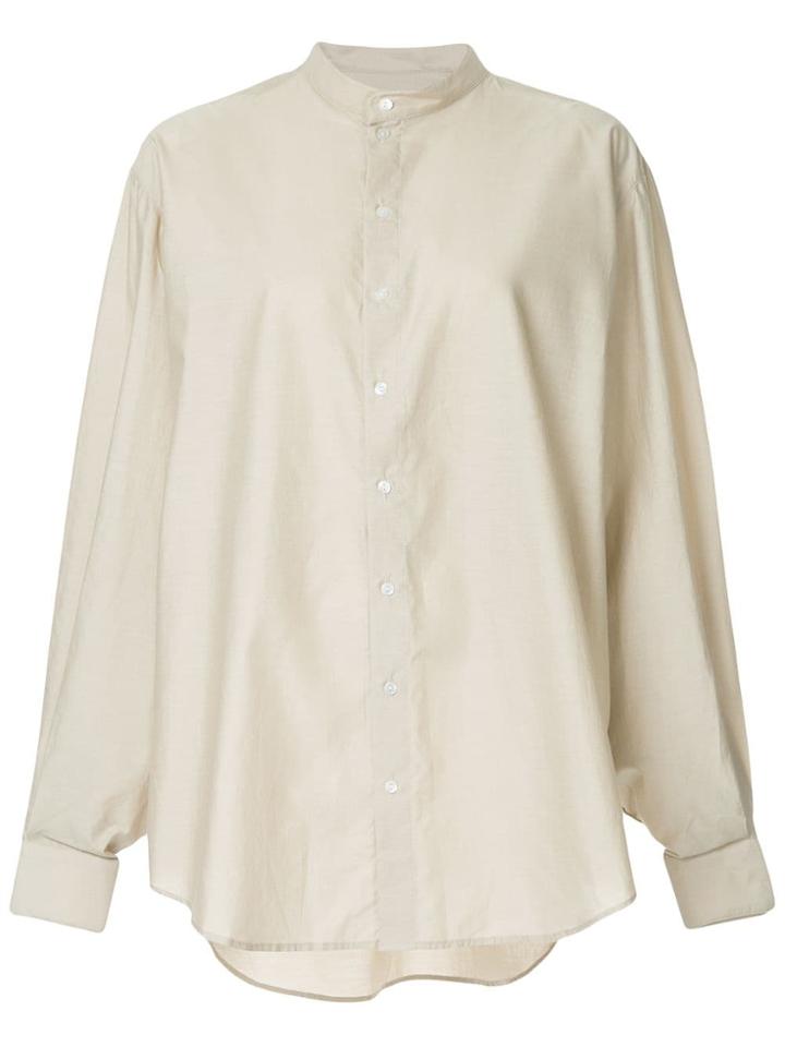 Bassike Mandarin Collar Oversize Shirt - Brown