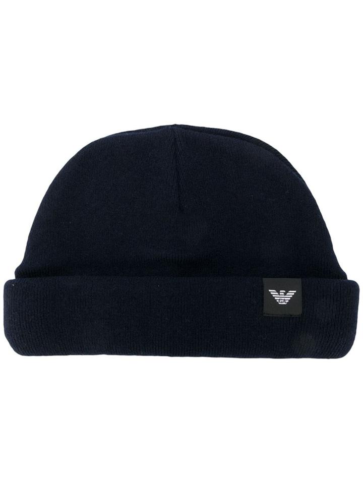 Emporio Armani Upturned Brim Beanie - Blue