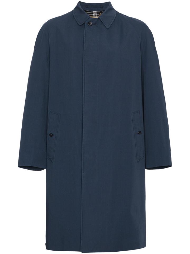 Burberry Restored 1980s Navy Cotton Trench Coat - Blue