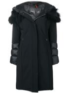 Rrd Fox Fur Trim Hooded Coat - Black