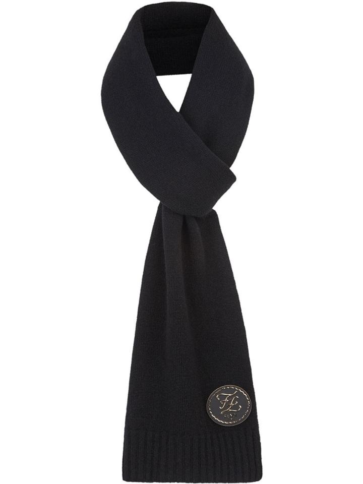 Fendi Cashmere Karligraphy Logo Patch Scarf - Black