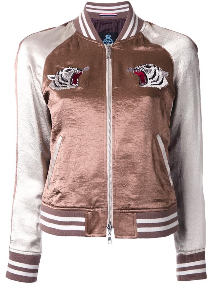 Guild Prime Tiger Embroidered Bomber Jacket, Women's, Size: 36, Brown, Acetate