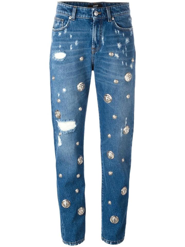 Versus Embellished Distressed Jeans, Women's, Size: 26, Blue, Cotton