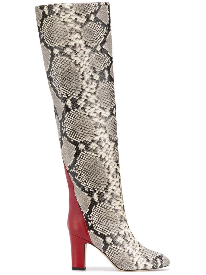 Gia Couture Python Print Knee High Boots - White