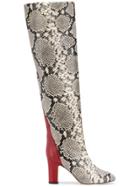 Gia Couture Python Print Knee High Boots - White