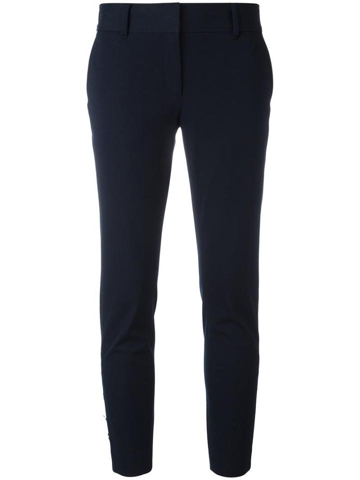 Michael Michael Kors Gold Buttons Cropped Trousers, Women's, Size: 4, Blue, Cotton/spandex/elastane/viscose