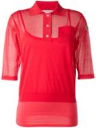 Moncler - Semi-sheer Knitted Polo Shirt - Women - Cotton/polyamide/spandex/elastane/viscose - L, Pink/purple, Cotton/polyamide/spandex/elastane/viscose
